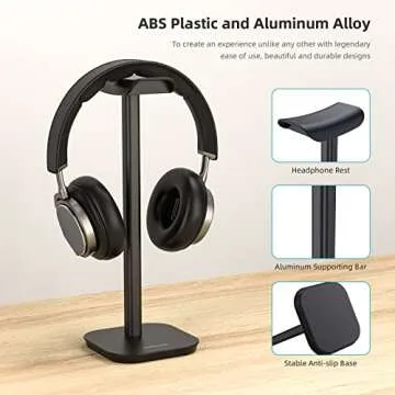 MANMUVIMO Headphone Stand, Desktop Headset Holder Heavy Base Desk Earphone Stand Aluminum Gaming Headset Hanger Rack for AirPods Max, AirPods, AirPods Pro, Sony, Beats, Bose, Razer and More(Black)