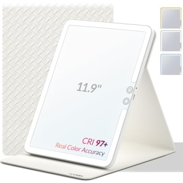 HUGOAI Travel Makeup Mirror with Light - 11.9" True Color Lighted Mirror, 2000mAh Rechargeable Porta...