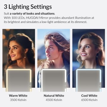 HUGOAI Travel Makeup Mirror with Light - 11.9" True Color Lighted Mirror, 2000mAh Rechargeable Portable Foldable 100 Led Compact Mirror, 3 Color Lighting Modes