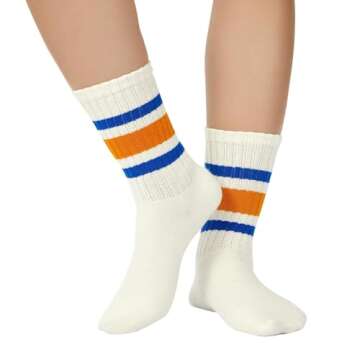 Century Star Retro Striped Novelty Socks For Women Vintage Casual Crew Socks Sporty Calf Socks Cotto...