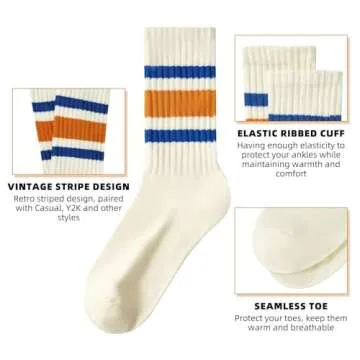 Century Star Retro Striped Novelty Socks For Women Vintage Casual Crew Socks Sporty Calf Socks Cotton Socks Women Black Yellow