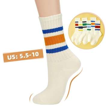 Century Star Retro Striped Novelty Socks For Women Vintage Casual Crew Socks Sporty Calf Socks Cotton Socks Women Black Yellow