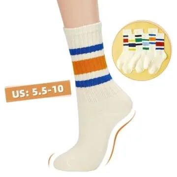 Century Star Retro Striped Novelty Socks For Women Vintage Casual Crew Socks Sporty Calf Socks Cotton Socks Women Black Yellow
