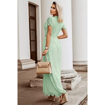 MEROKEETY 2024 Floral Lace Wedding Dress Elegant V Neck Maxi