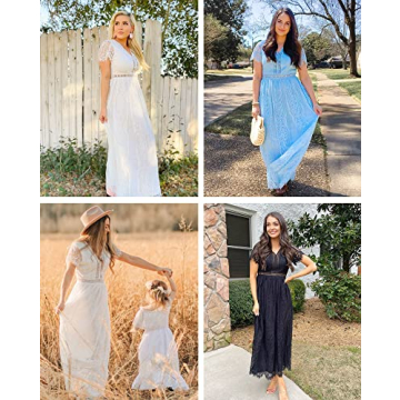 MEROKEETY 2024 Floral Lace Wedding Dress Elegant V Neck Maxi