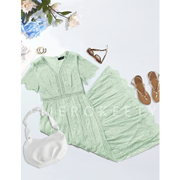 MEROKEETY 2024 Floral Lace Wedding Dress Elegant V Neck Maxi