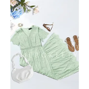 MEROKEETY 2024 Floral Lace Wedding Dress Elegant V Neck Maxi