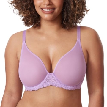 DELIMIRA Women's Sheer Mesh Bra - Sexy Full Coverage Underwire Plus Size 42D Glaze Purple