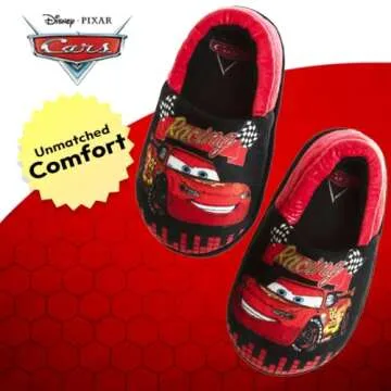 Disney Pixar Cars Lightning McQueen Slippers - Boys PJ House Shoes Pajama Indoor Warm Kids Slipper - Red Black (size 5-6 Toddler)