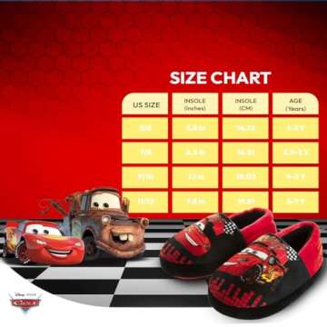 Disney Pixar Cars Lightning McQueen Slippers - Boys PJ House Shoes Pajama Indoor Warm Kids Slipper - Red Black (size 5-6 Toddler)