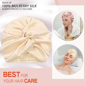 Vabean 3 Pieces Silk Hair Wrap for Sleeping Women Bonnet Silk Sleeping Bonnet Elastic Care Sleep Cap for Natural Curly Hair(Champagne, Black, Rose Gold)