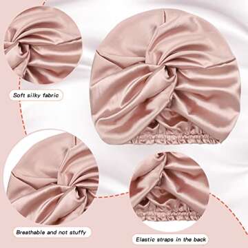 Vabean 3 Pieces Silk Hair Wrap for Sleeping Women Bonnet Silk Sleeping Bonnet Elastic Care Sleep Cap for Natural Curly Hair(Champagne, Black, Rose Gold)