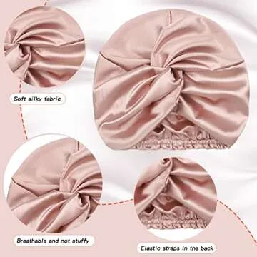 Vabean 3 Pieces Silk Hair Wrap for Sleeping Women Bonnet Silk Sleeping Bonnet Elastic Care Sleep Cap for Natural Curly Hair(Champagne, Black, Rose Gold)