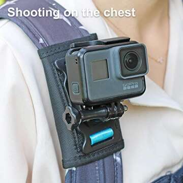 SKEZN Backpack Shoulder Strap Mount Camera with Adjustable Shoulder Pad and 360 Degree Rotating Base Compatible with GoPro Hero 13 Black, Hero 12/11/9/8, DJI Action 5 Pro/4/3, AKASO and More
