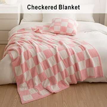 Throw Blanket with Checkerboard Plaid- Cozy Breathable All Seasons Soft Checkered Blanket Gingham Ho...