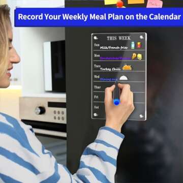 AITEE Acrylic Weekly Calendar for Fridge, Clear Magnetic Weekly Meal Planner for Refrigerator Reusab...