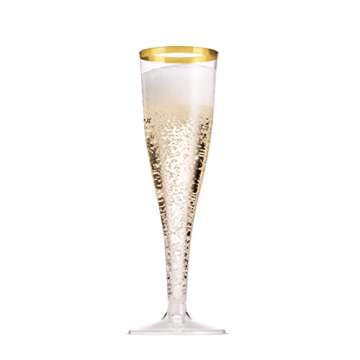 Munfix Gold Rimmed Plastic Champagne Flutes - 50 Pack