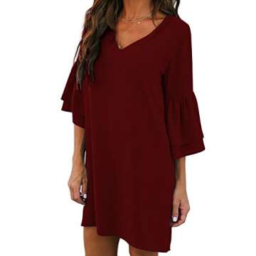 BELONGSCI Women's 2023 Summer Dress Sweet & Cute V-Neck Bell Sleeve Shift Dress Mini Dress, Perfect ...
