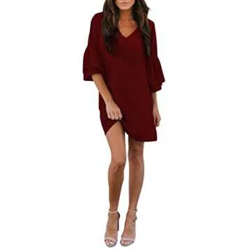 BELONGSCI Women's 2023 Summer Dress Sweet & Cute V-Neck Bell Sleeve Shift Dress Mini Dress, Perfect for Wedding or Graduation