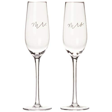 Pearhead Mr. & Mrs. Champagne Flute Set - Elegant His and Hers Wedding Toasting Glasses for Unforgettable Celebrations, Bridal Shower and Registry Idea, Tall Wine Glasses for Bride and Groom