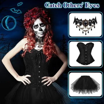 Newcotte Steampunk Witch Costume 4 Pcs Set for Halloween