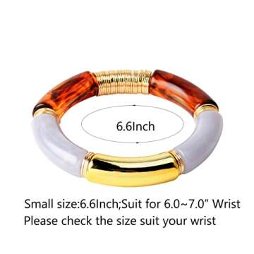 GOOJIDS Bamboo Tube Bangles Bracelet Chunky Curved Stacking Clear Acrylic Colorful Beads Stretchable...