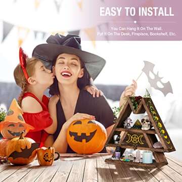 Pracaniz Crystal Shelf with Flap Drawer&Hooks for Wall&Desktop, Moon Shelf for Crystal Holder as Witchy Room Decor,Moon Phase Triangle Shelf,Boho Room Decor&Vintage Room Decor.