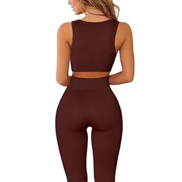 QINSEN Women 2 Piece Workout Outfits Sports Bra Seamless Leggings Yoga Gym Activewear Set Coffee L