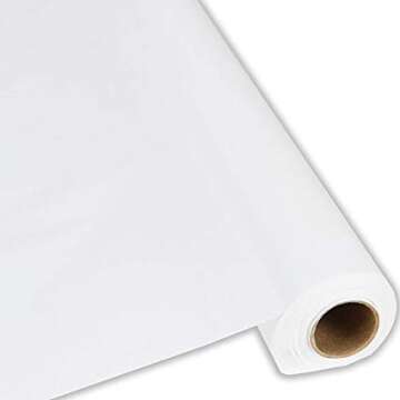 QSD Plastic Party Banquet Table Cover Roll - 300 ft. x 40 in. - 8ft Table Covers (White) (26 Colors ...