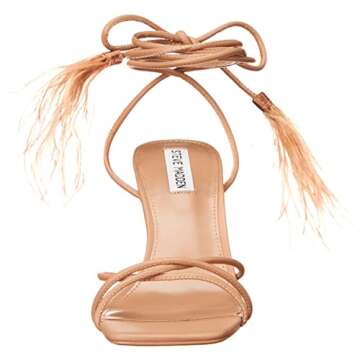 Steve Madden Women's Bryden Heeled Sandal - Elegant Tan Design with Feather Details