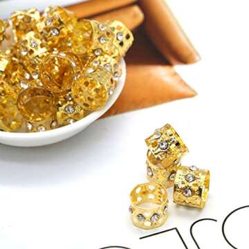 Monrocco 40 Pack Aluminum Gold Dreadlocks Beads Hair Braid Cuffs Rings Adjustable Hollow Out Rhinestone Crystal Heart Braiding Hair Jewelry