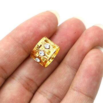 Monrocco 40 Pack Aluminum Gold Dreadlocks Beads Hair Braid Cuffs Rings Adjustable Hollow Out Rhinestone Crystal Heart Braiding Hair Jewelry