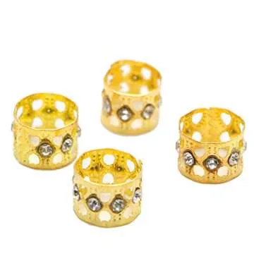 Monrocco 40 Pack Aluminum Gold Dreadlocks Beads Hair Braid Cuffs Rings Adjustable Hollow Out Rhinestone Crystal Heart Braiding Hair Jewelry