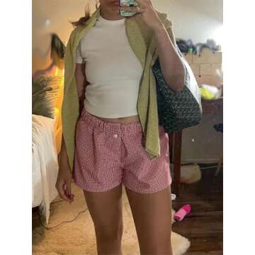 Women's Y2k Pajamas Shorts Cute Plaid Pj Short Pants Flannel Lounge Sleep Shorts Bottoms Elastic Waist Baggy Boxers