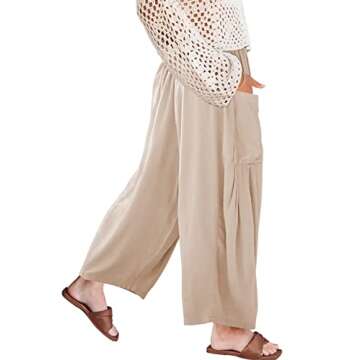 Kalssior Womens Wide Leg Pants Linen Palazzo Lounge Harem Pants Summer Beach Long Trousers with Pockets(Beige,M)