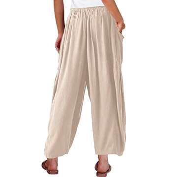 Kalssior Womens Wide Leg Pants Linen Palazzo Lounge Harem Pants Summer Beach Long Trousers with Pockets(Beige,M)