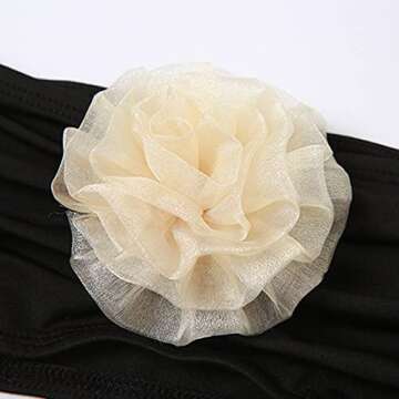 Bandeau Swimsuits for Women Women's Three Flower Decoration Small Vest Sexy Briefs Bikini Swimsuit Set (Black-1, S)