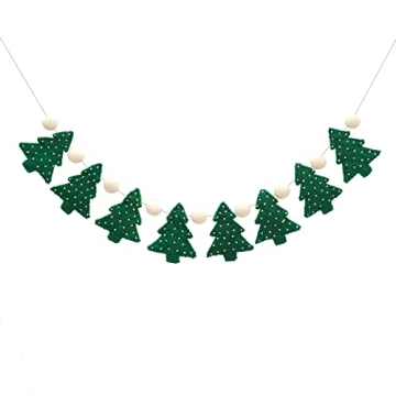 Glaciart One Christmas Tree Felt Ball Garland - Pompom Holiday Decoration Hand-Made from Natural Woo...