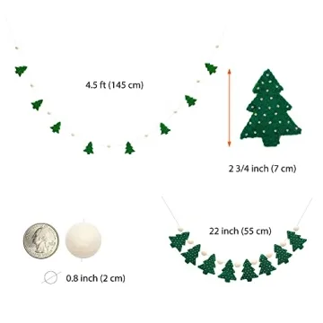 Glaciart One Christmas Tree Felt Ball Garland - Pompom Holiday Decoration Hand-Made from Natural Wool - Cute Hanging Decor for Christmas Tree, Mantel, Kids Bedroom, Living Room, Nursery - 22 Inch Long