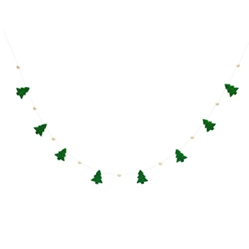 Glaciart One Christmas Tree Felt Ball Garland - Pompom Holiday Decoration Hand-Made from Natural Wool - Cute Hanging Decor for Christmas Tree, Mantel, Kids Bedroom, Living Room, Nursery - 22 Inch Long