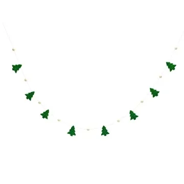 Glaciart One Christmas Tree Felt Ball Garland - Pompom Holiday Decoration Hand-Made from Natural Wool - Cute Hanging Decor for Christmas Tree, Mantel, Kids Bedroom, Living Room, Nursery - 22 Inch Long