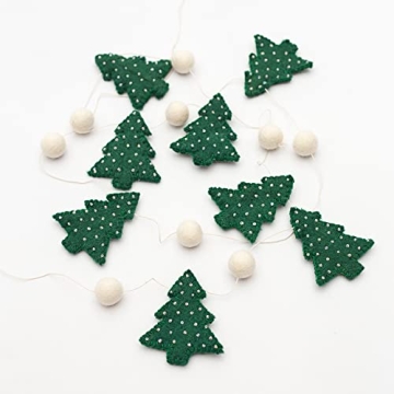 Glaciart One Christmas Tree Felt Ball Garland - Pompom Holiday Decoration Hand-Made from Natural Wool - Cute Hanging Decor for Christmas Tree, Mantel, Kids Bedroom, Living Room, Nursery - 22 Inch Long