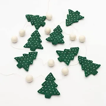 Glaciart One Christmas Tree Felt Ball Garland - Pompom Holiday Decoration Hand-Made from Natural Wool - Cute Hanging Decor for Christmas Tree, Mantel, Kids Bedroom, Living Room, Nursery - 22 Inch Long