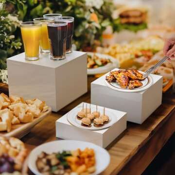 HIIMIEI Buffet Risers, Food Risers for Buffet Table, Display Stand Shelf for Catering Dessert Collectibles, Acrylic Cube Display Nesting Risers with Hollow Bottoms 3PCS 6''x7''x8''