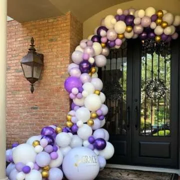 White Purple Confetti Latex Balloons, 50pcs 12 inch Helium Party Balloon with 33 Ft Purple Ribbon for Birthday, Girls Baby Shower, Wedding, Anniversary and Festival Ceremony Princess Decoration