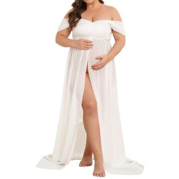 Maternity Dress for Photoshoot Off Shoulder Chiffon Gown Split Front Maxi Pregnancy Dresses for Phot...