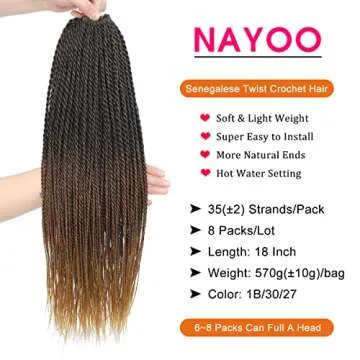 NAYOO Crochet Hair Senegalese Twist 18 Inch Ombre Braids