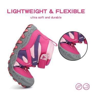 Mishansha Boys Girls Shoes Outdoor Hiking Waterproof Breathable Little Kids Ankle Sneaker Boots with Anti-Slip Rubber Sole Pink 9.5 Toddler