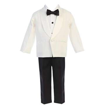 Baby Boys Ivory Jacket Black Pants Shirt Bowtie Tuxedo Ring Bearer Suit Size XL (18-24 Months)