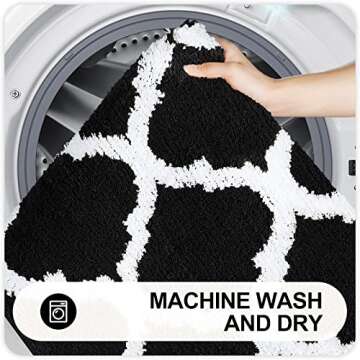 OLANLY Bathroom Rugs 24x16, Soft and Absorbent Microfiber Bath Rugs, Non-Slip Shaggy Shower Carpet, Machine Wash Dry, Bath Mats for Bathroom Floor, Tub and Shower, Black